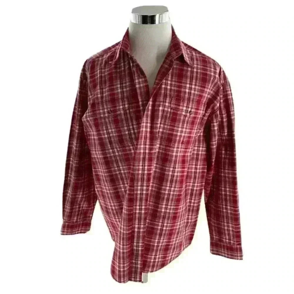 Roper Mens Red Plaid Long Sleeves Casual Shirt 100% Cotton Big & Tall Size XL